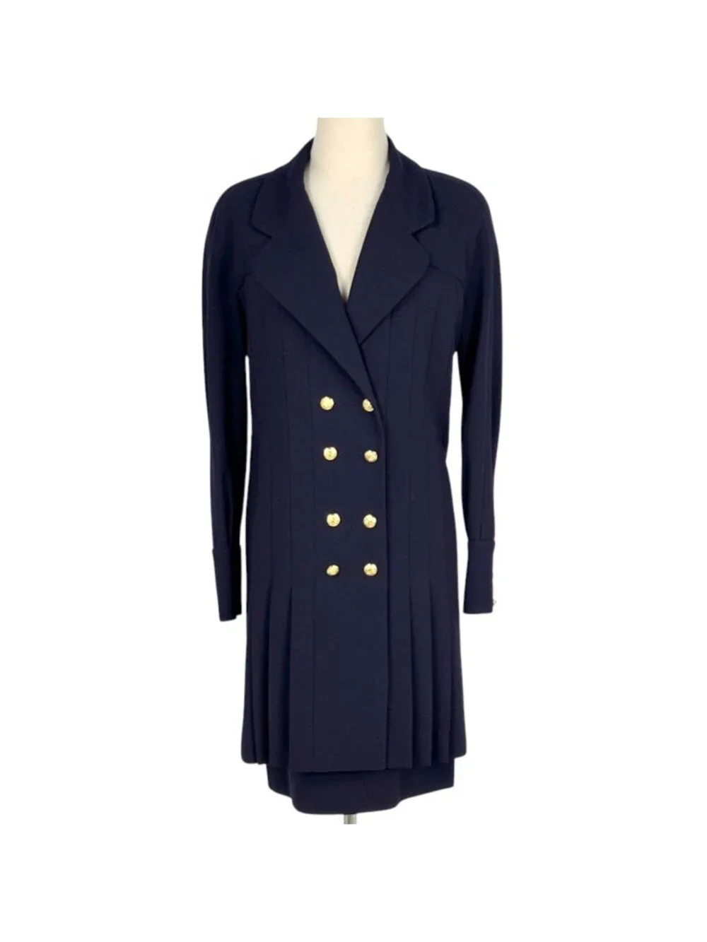 Chanel CC Logo Button Set Knee Length Skirt Navy